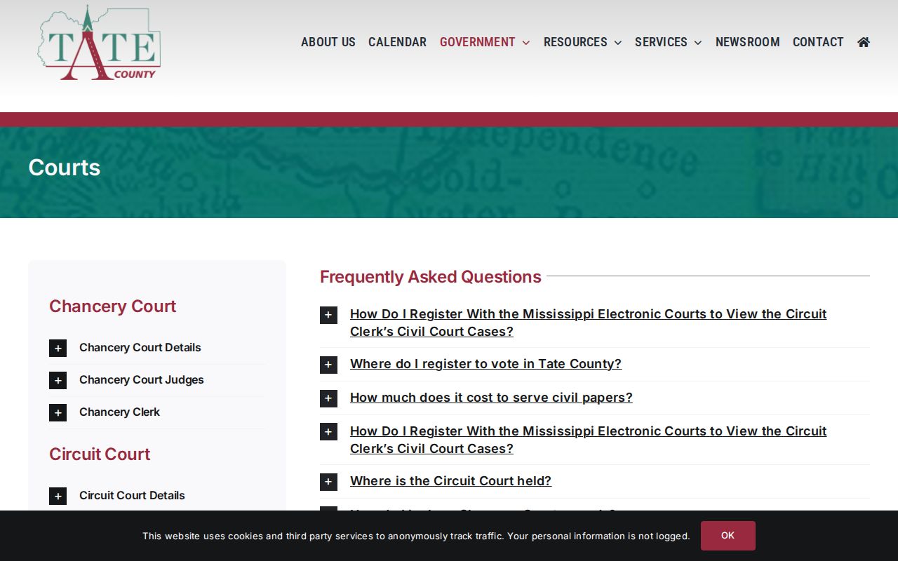 Tate County court information page