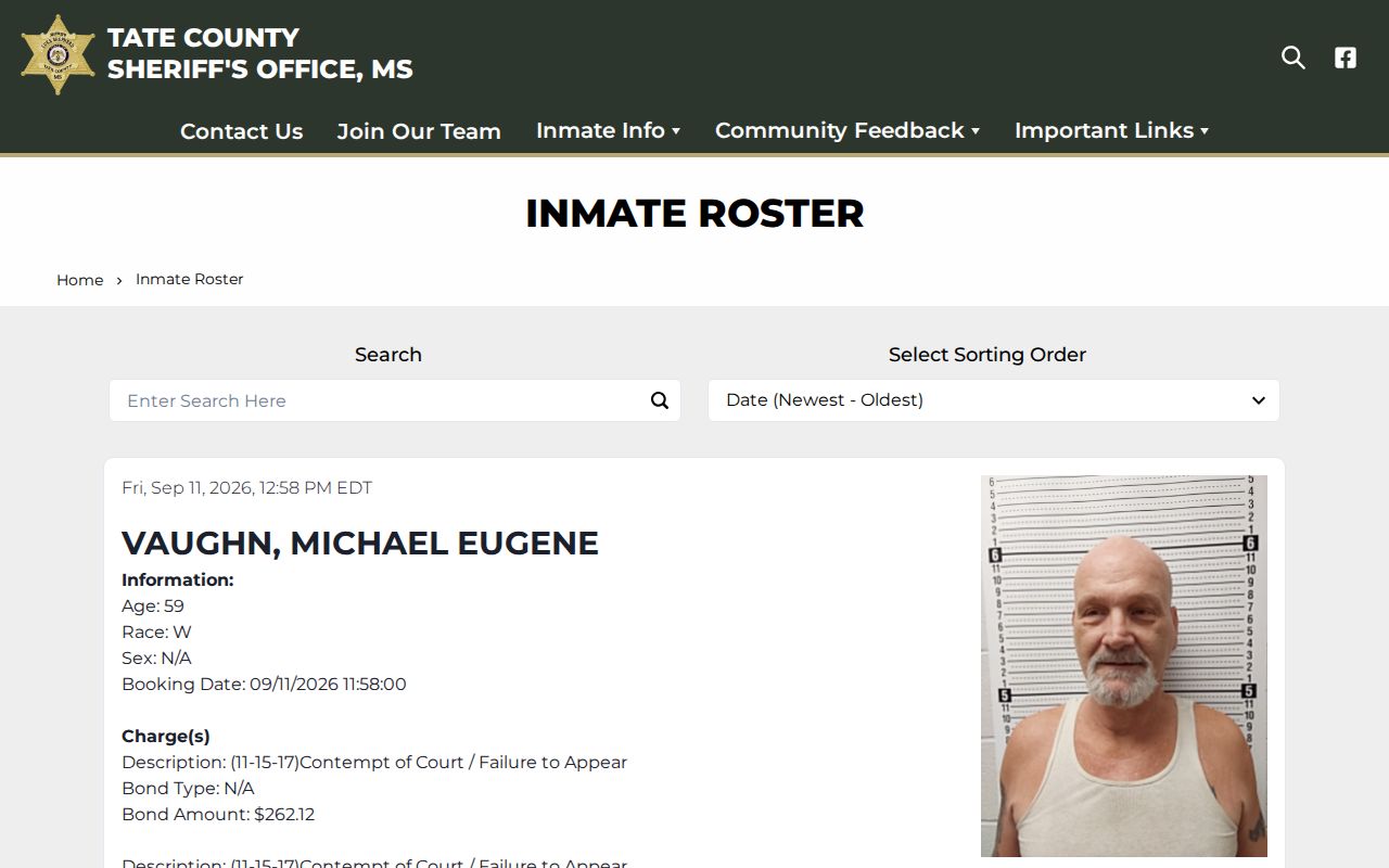 Tate County Sheriff roster interface